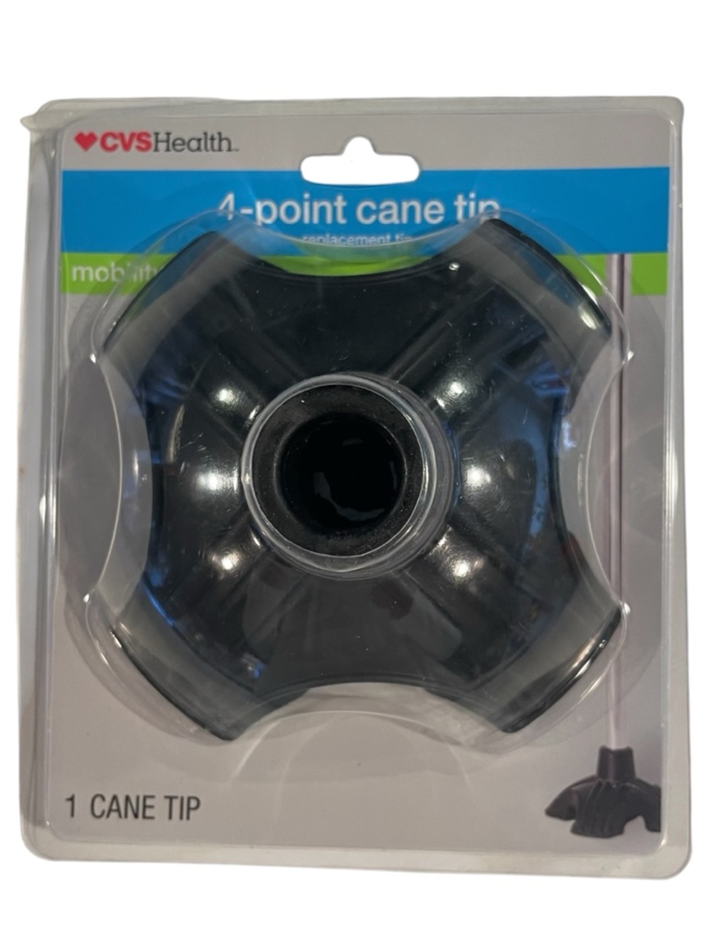CVS Health Self Standing Cane Tip Sturdy Non-Slip Rubber Stabilizing Four Prong